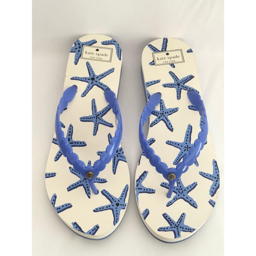 Kate Spade Maldives Starfish Flip Flops Blue Rubber Sandals 11B NIB